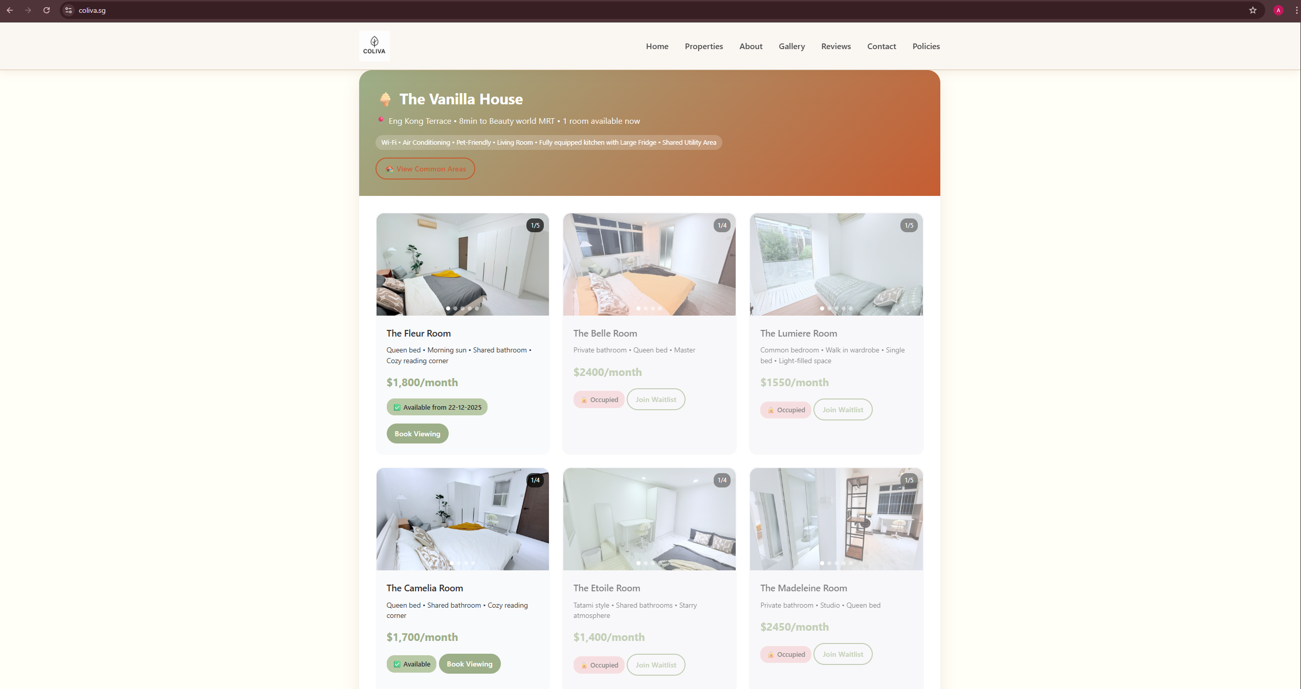 Co-Living Website - Room Availability