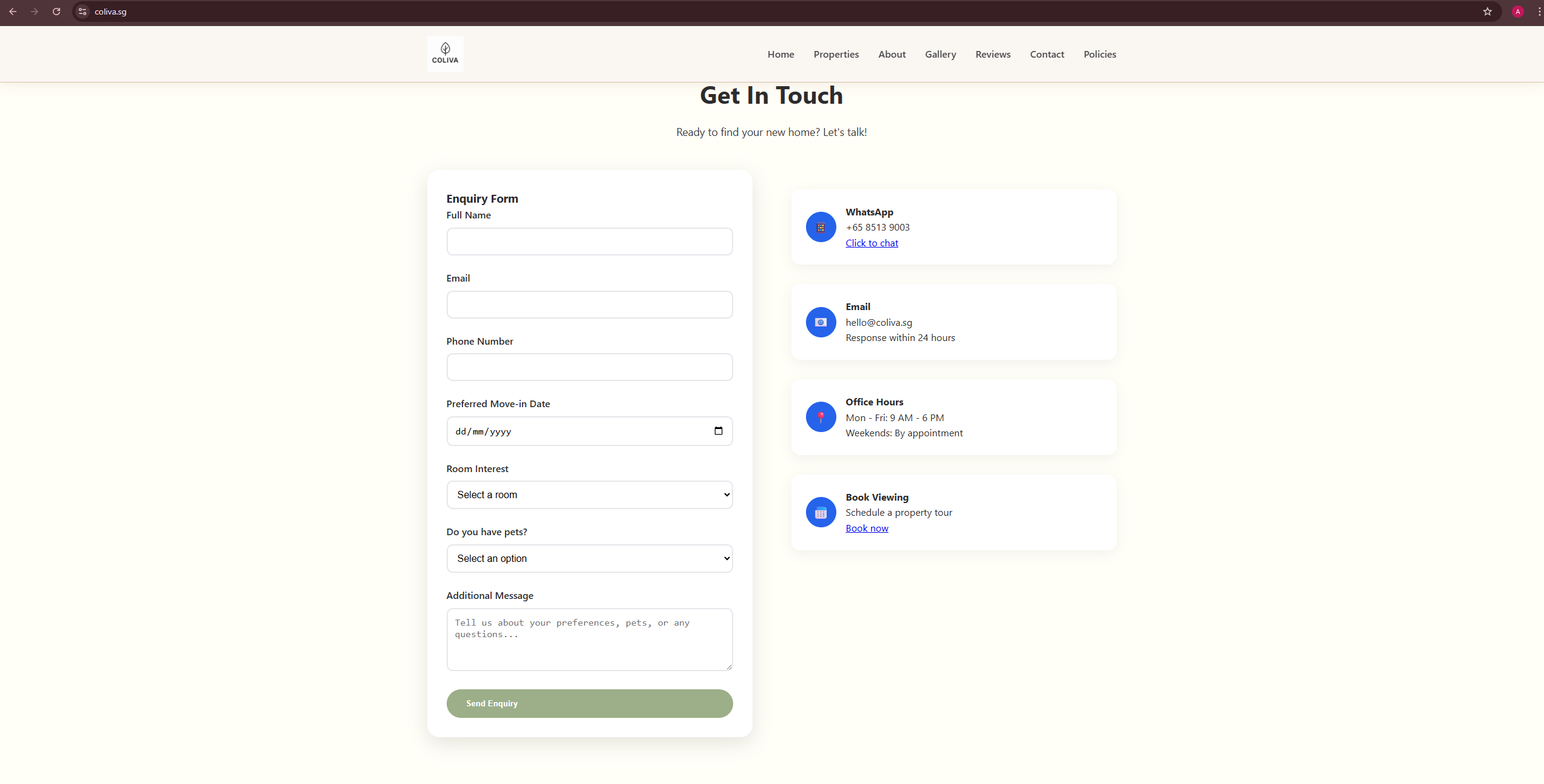 Co-Living Website - Contact