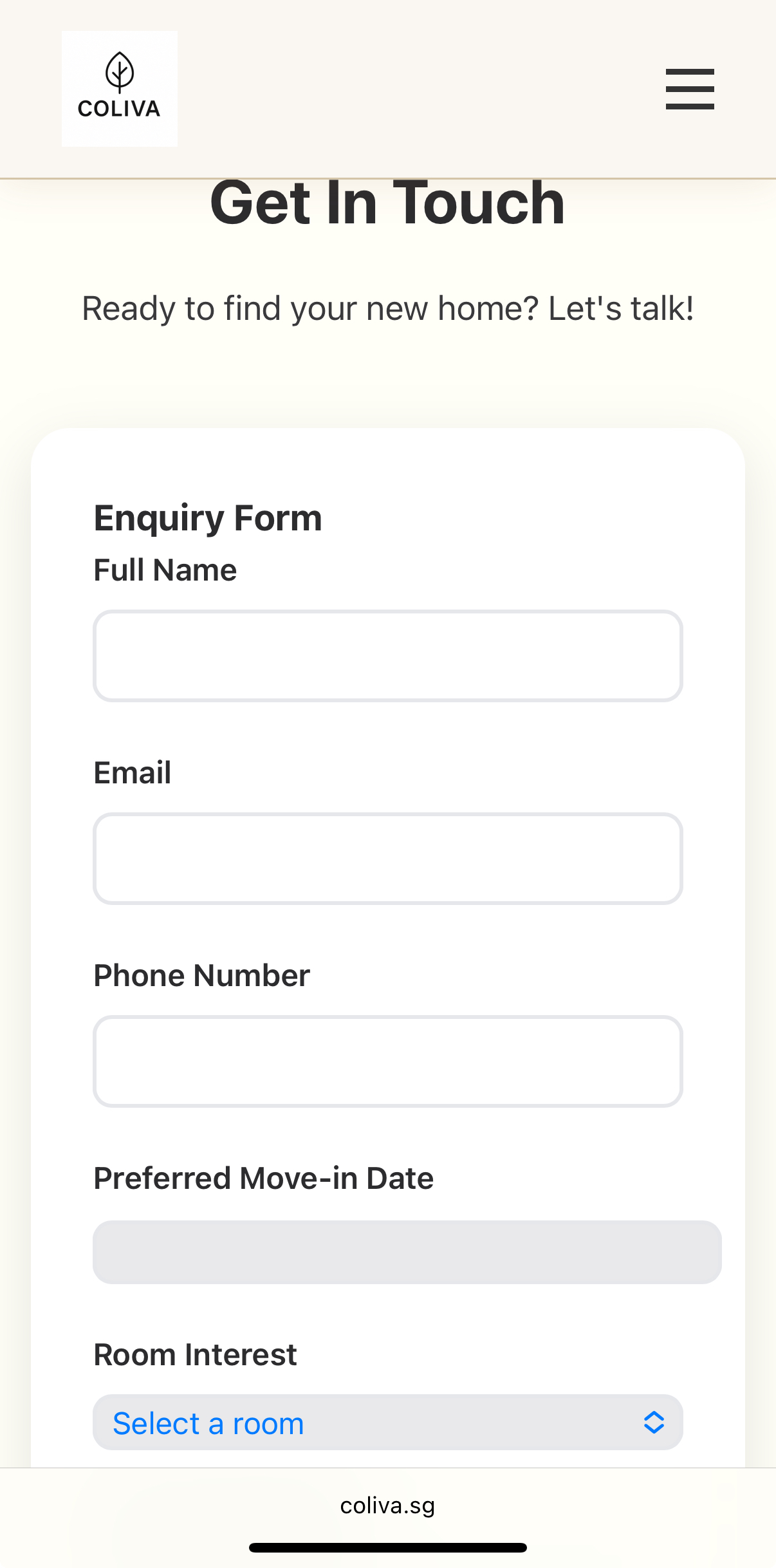 Co-Living Website - Mobile View 1
